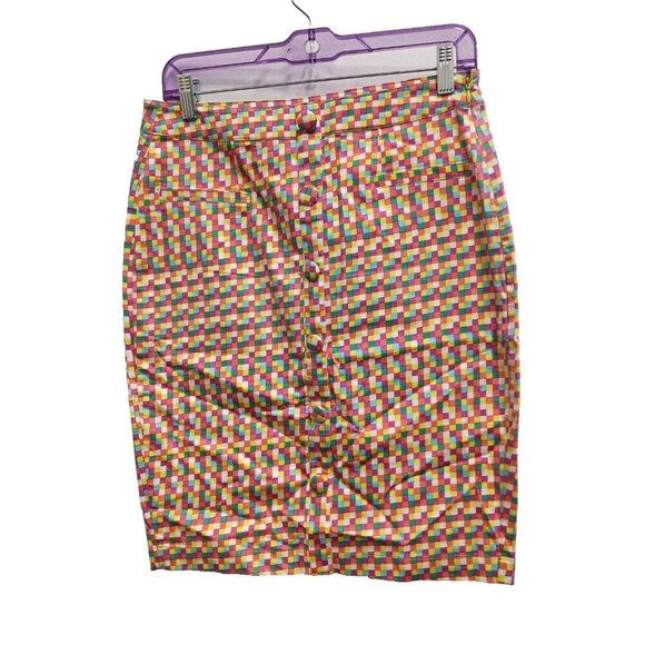 Antropologie Tulle Womens Pencil Skirt Size Medium Multi Checkered Button Accent - Picture 1 of 9